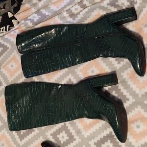 Dark green faux gator leather zip up boots